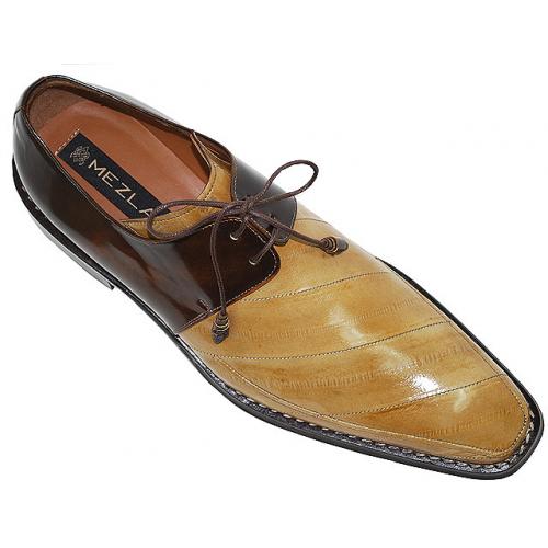 Mezlan Camel/Brown Genuine Eel/Cordovan Leather Shoes 3125